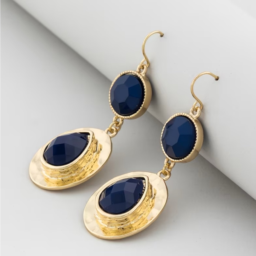Gold Plated Blue Drop Earrings
